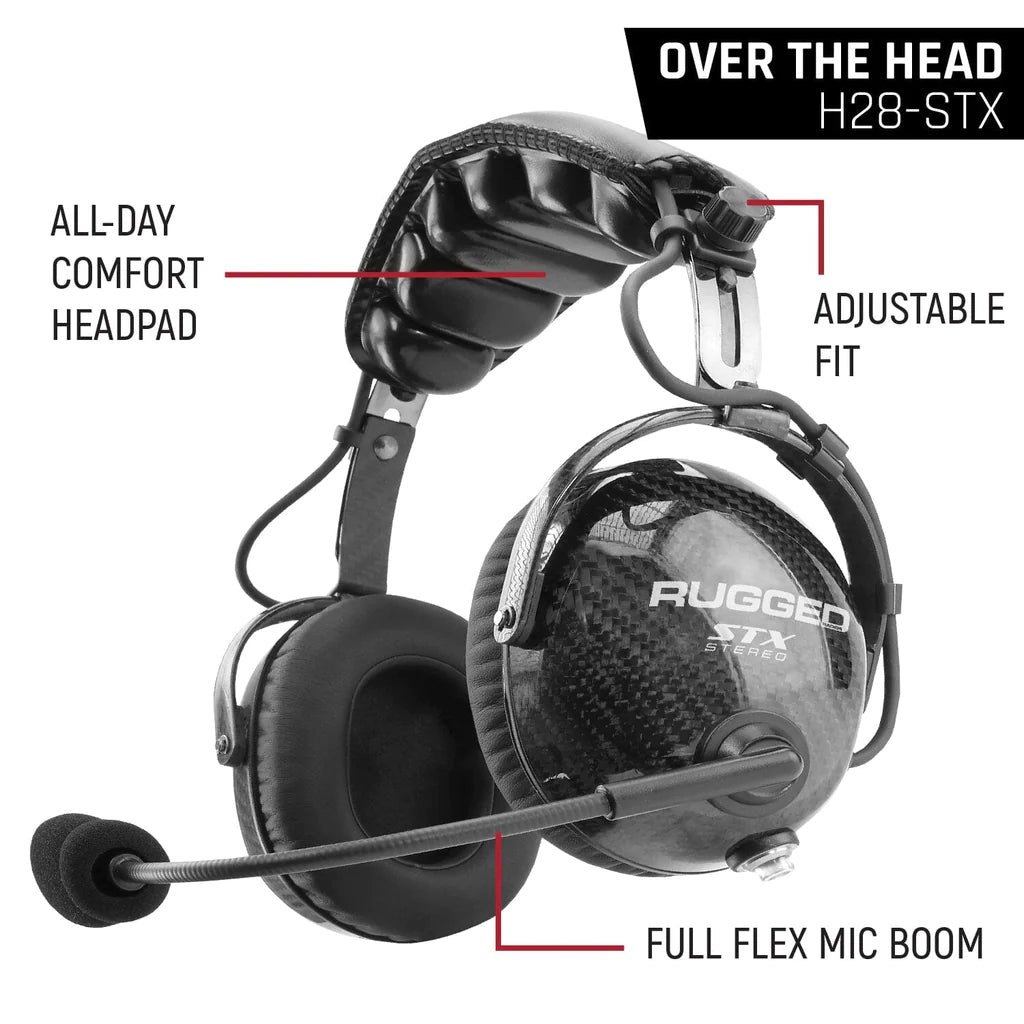 Rugged Radios AlphaBass Carbon Fiber Headset for STEREO and OFFROAD Intercoms