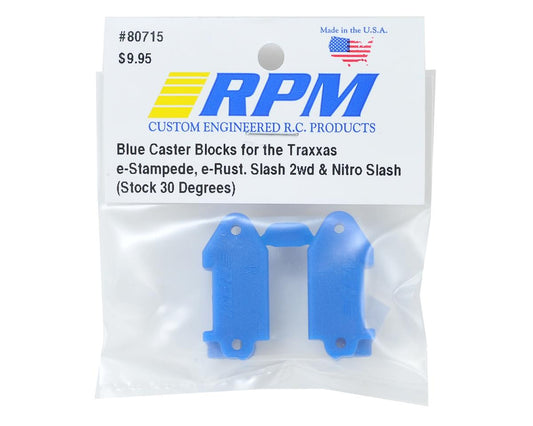 RPM80715; RPM 30 Deg Caster Block Set (Blue) (2) (Rustler, Stampede, Slash)