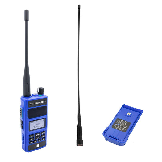 Rugged Radios R1 Handheld Radio with Long Range Antenna and High Capacity Battery